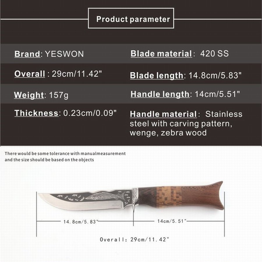 Blue Whale-YS031-Full Tang Camping Knife Fixed Blade Knife - 图片 8